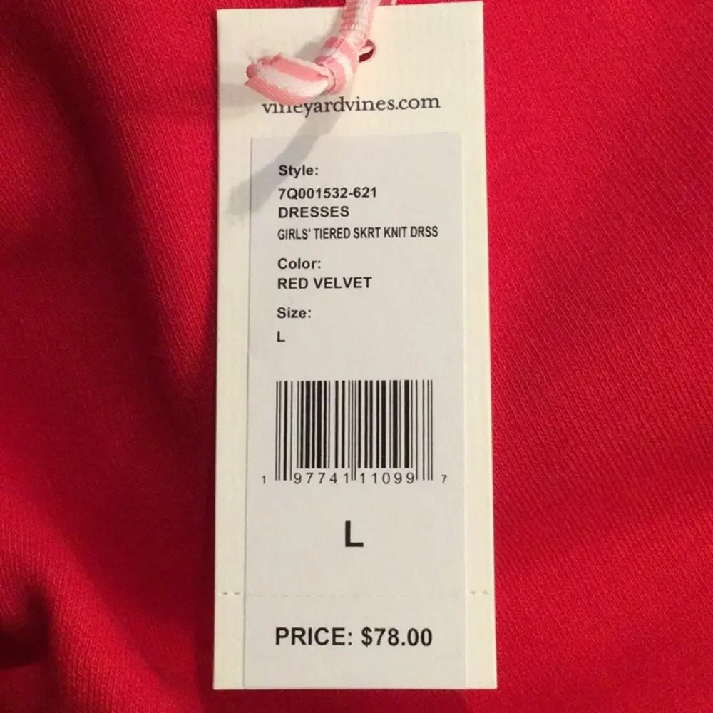 Vineyard Vines Girls Tiered Skirt Velvet Red Knit Dress Size L/14 New with Tags
